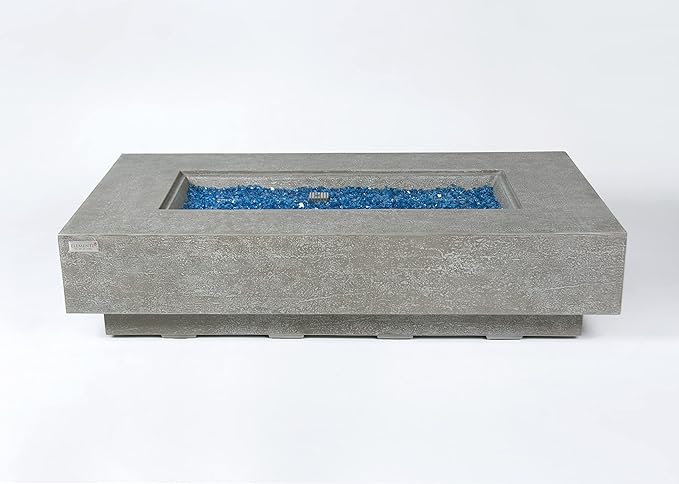 Elementi+ | Riviera Gas Fire Pit Cast Concrete 60" Rectangular Fire Table, Outdoor Fire Pit Electronic Ignition | Canvas Cover, Fire Glass and Burner Lid Included | Light Gray | Natural Gas