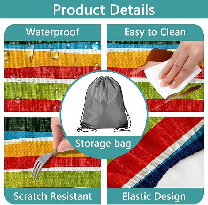 JAWO Picnic Table Covers with Bench Covers Modern Stripe Camping Tablecloth 6FT for 6 Person Fitted Picnic Table Cover with Elastic Windproof Waterproof Fabric, Camping Accessories Patio & Outdoor
