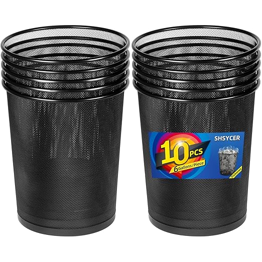Black Mesh Trash Cans, 10-Pack 6 Gal Mesh Office Trash Can, Open Metal Wire Wastebaskets, Waste Basket Trash Can for Near Desk,Recycling Garbage Container Bin for Office,Home,School