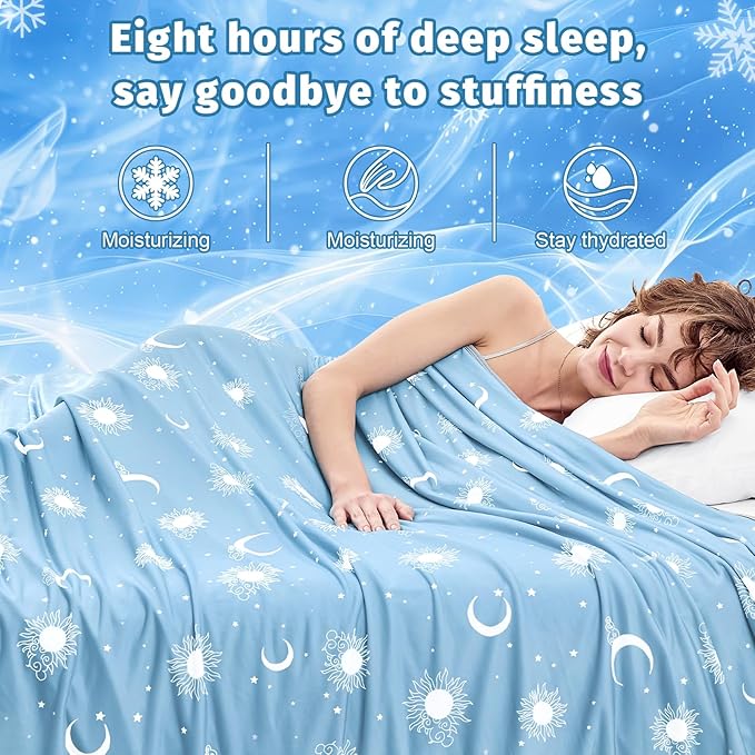 inhand Cooling Throw Blanket (50"x60") - Cooled Blankets for Hot Sleepers Lightweight Breathable Summer Blanket for Sleeping Night Sweats to Keep Cool in The Heat -Light Blue