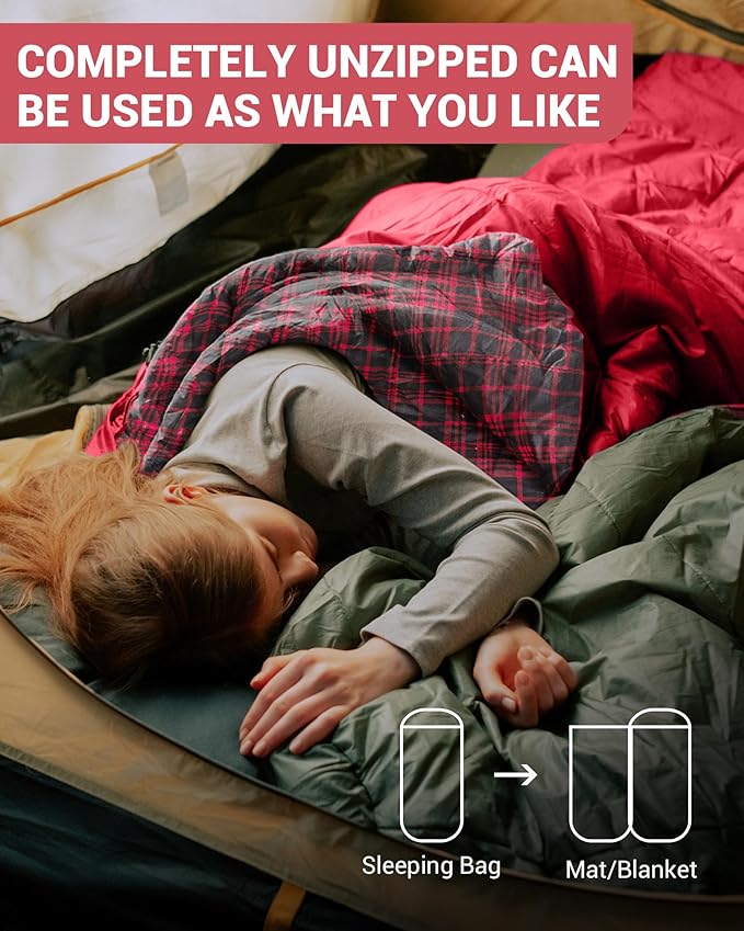 KingCamp Sleeping Bag for Adults, Cold Weather & Warm Extra Wide Big & Tall XL Portable Waterproof Flannel Sleeping Bags, Essentials Gear Accessories for Camping Backpacking Hiking Indoor & Outdoor