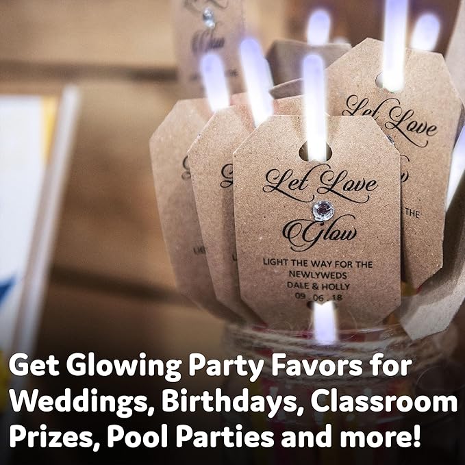 PartySticks Glow Sticks Party Supplies 100pk - 8 Inch Glow in The Dark Light Up Sticks Party Favors, Glow Party Decorations, Neon Party Glow Necklaces Glow Bracelets Connectors (White) (TN-1224962)