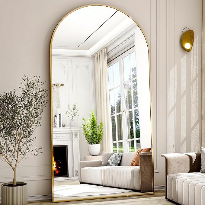 77" x 38" Arched Full Length Mirror with Gold Aluminum Frame - Oversized Floor Mirror for Bedroom, Living Room & Gym - Wall Mounted/Standing/Leaning Design