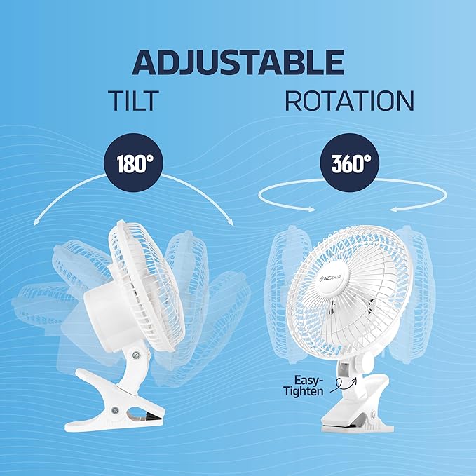 6-Inch Clip on Fan, 360 Degree Rotation, Two Speed Portable Clip Fan With Strong Clamp Grip, Quiet Operating Desk Fan Plug-in AC Made Of Durable Material, Great For Bedroom, Office, Living Room