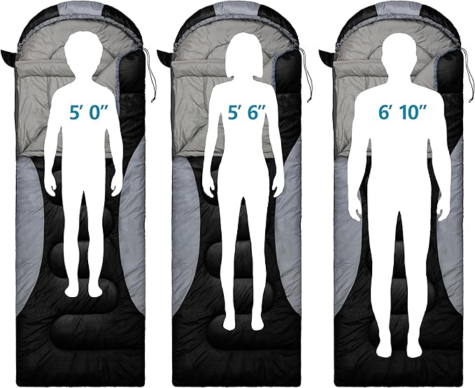 0 Degree Winter Sleeping Bags for Adults Camping (450GSM) - Temp Range (5F–32F) Portable Waterproof Compression Sack- Camping Sleeping Bags for Big and Tall in Env Hoodie: Backpacking Hiking 4 Season