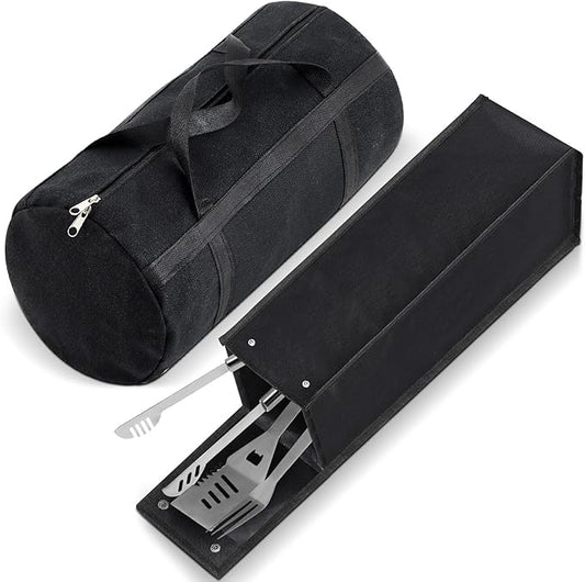 Amylove 2 Pcs Grill Utensil Storage Bag Waterproof Barbecue Grill Tool Accessory Storage with Zipper Foldable Extra Thick Oxford Cloth BBQ Tool Carry Bag for Camping Hiking Barbecue Outdoor(Black)