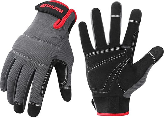 DULFINE Flex Grip Mechanic Work Gloves for Men,Black and Red Utility Safety Working Gloves Touch Screen,Excellent Grip,Ideal for Working on Cars and Outdoor Jobs(Large)