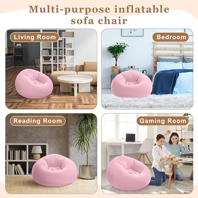 Realspring 12 Pcs Bean Bag Chairs for Adults Inflatable Chairs with Electric Air Pump,Blow up Couch Folding Portable Inflatable Couch Lazy Sofa for Reading Living Room Camping (Pink)