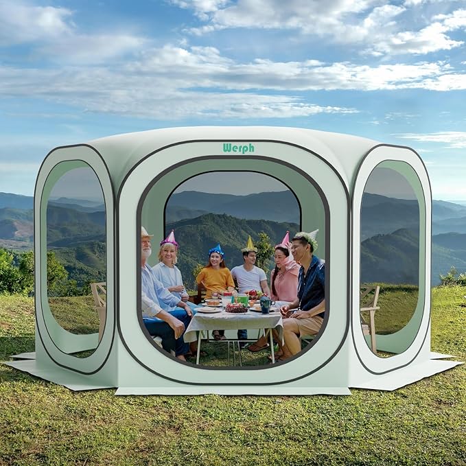 Pop Up Screen Tent Camping Canopy 12x12, Screen Room with Mosquito Net,Outdoor Tent Canopy,Pop Up Gazebo for Lawn & Garden,Parties or Camping,Green