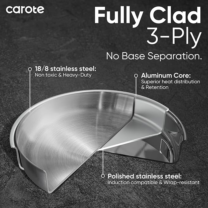 CAROTE 14pcs Stainless Steel Cookware Set with Detachable Handle, Nonstick Pots and Pans Set, Induction Kitchen Cookware Sets with Removable Handle, RV Cookware Set, Oven Safe, Camping Cookware, Black