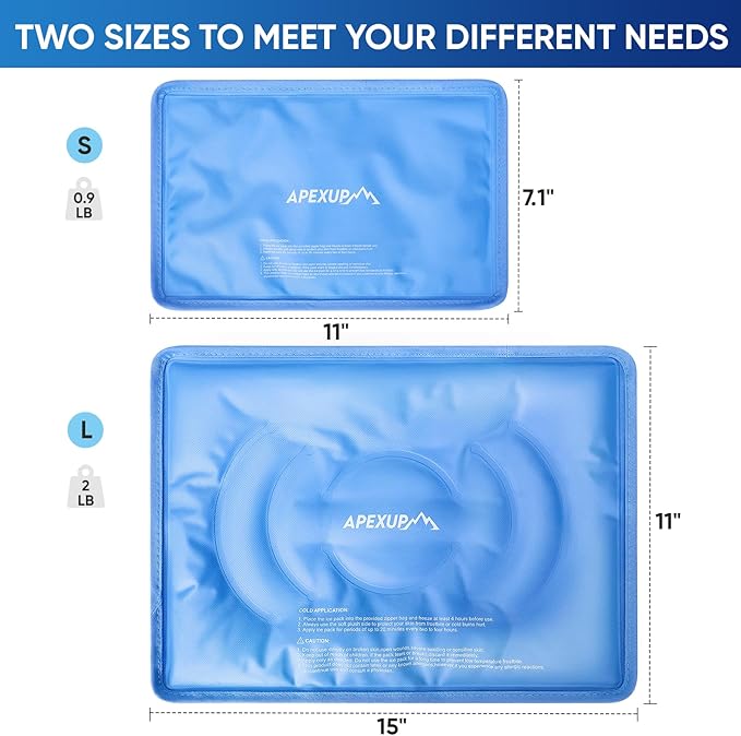 APEXUP Gel Ice Packs for Injuries Reusable, Flexible Double Sided Cold Packs for Injuries, Ice Pack for Knee, Shoulder, Back, Hip, Leg, Arm (Blue, S, 1PK)