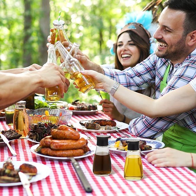 Tanlade 30 Pcs Soy Sauce Dispenser Leakproof Cruet Dispenser Set Small Sauce Bottles Glass Soy Container Oil Dispensing Bottles Seasoning Vinegar Cruet with Lid for Kitchen Cooking, Black