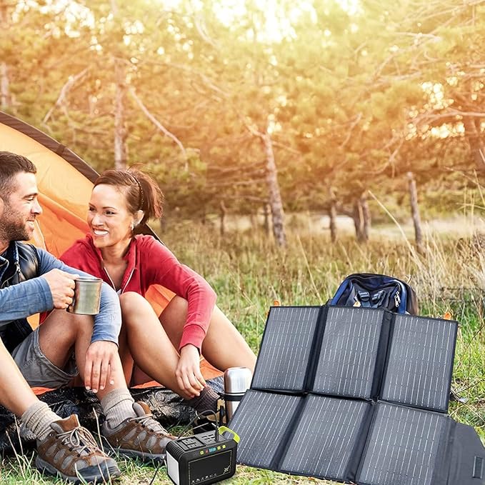60W Portable Solar Panel for Power Station, 24% High Efficiency Foldable Solar Charger with QC3.0 USB-A PD3.0 DC Output, IP67 Waterproof Solar Panels for Camping RV, Power Outage (Without Generator)