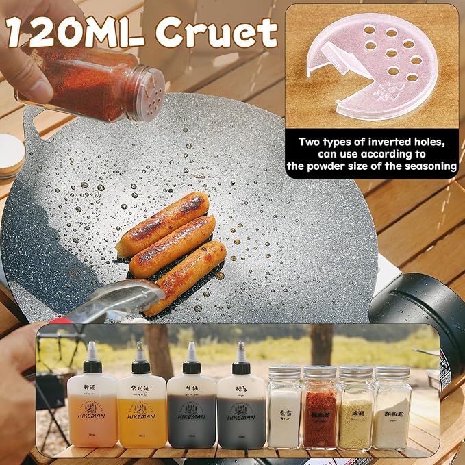 HIKEMAN Camping Portable Spice Set with 9 Spice Containers Pepper & Salt Spice Shakers, Separable Storage Bag for Outdoor Travel Camping BBQ Picnic (Army Green)