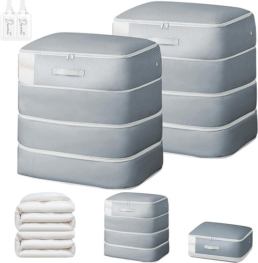 Comforter Storage Bag - 130L Large Capacity Blanket Storage Bags 4-Layer Ultra Space Saving Self Compression Organizer, Washable Compression Bags for Storage Comforter Blanket, 2-Pack, Grey