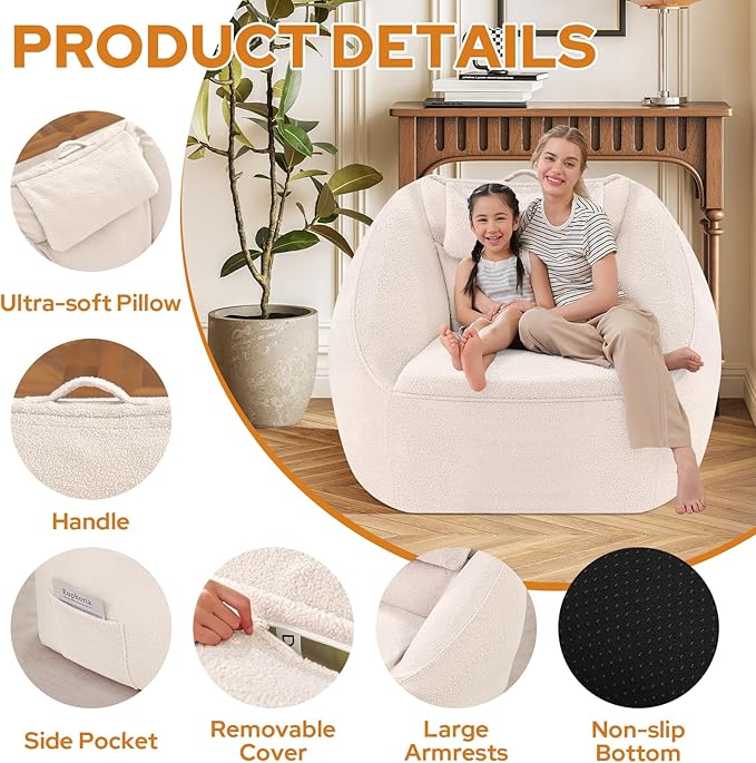 HABUTWAY Inflatable Bean Bag Chairs for Adult Blow up Chair Portable Inflatable Bean Bag Couch w/Electric Air Pump,Handle & Side Pocket for Movie Night Reading Gaming Living Room - Beige