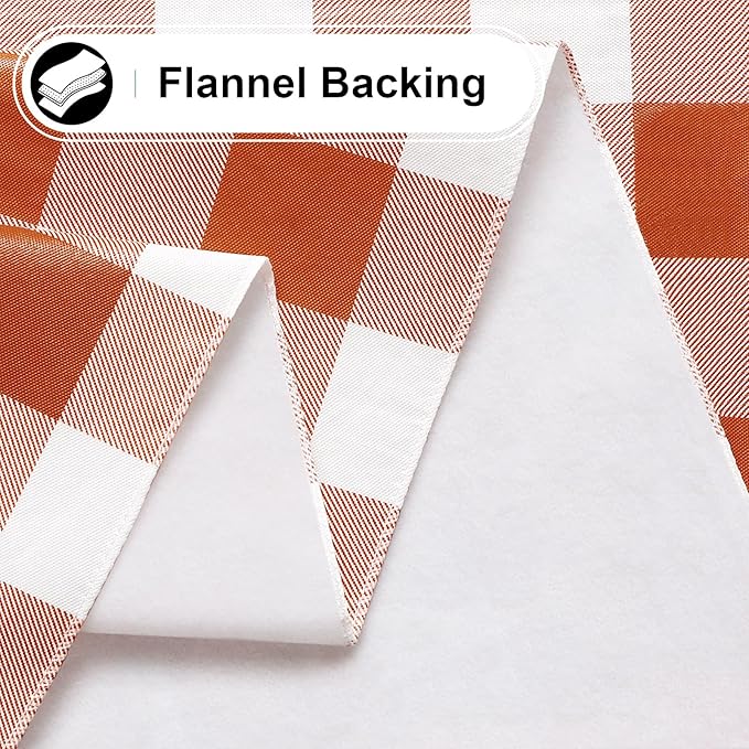 misaya Rectangle Waterproof Vinyl Table Cloth, Buffalo Flannel Backed Tablecloth, Wipeable Plastic Table Cover for Dinner, Kitchen, Picnic, (60" x 120", Rust and White)