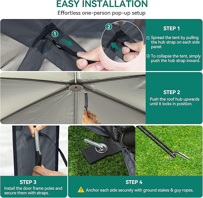 YITAHOME 12x12ft Camping Gazebo, Portable Pop Up Canopy Outdoor Screen Tent 6 Sided with Mesh Windows and Carry Bag for Camping, Picnic, Backyard Party Outside Activities, Gray