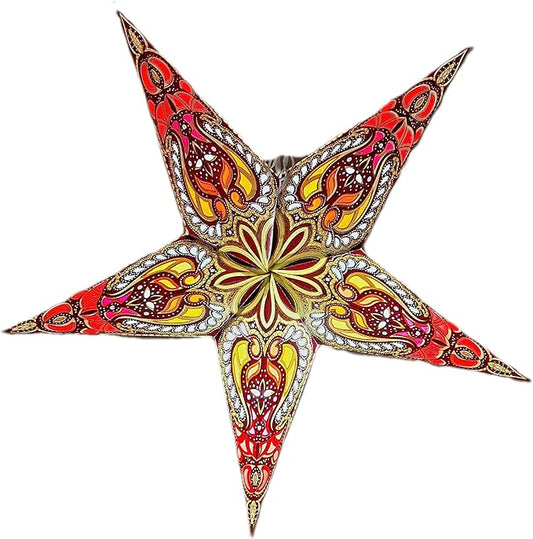 Lantern Lampshade Paper Star Light Shades Large 60cm Star Hanging Decorations for Christmas Wedding Home Decoration Birthday Party (Glitter Golden, Orange, Brown, Multi)