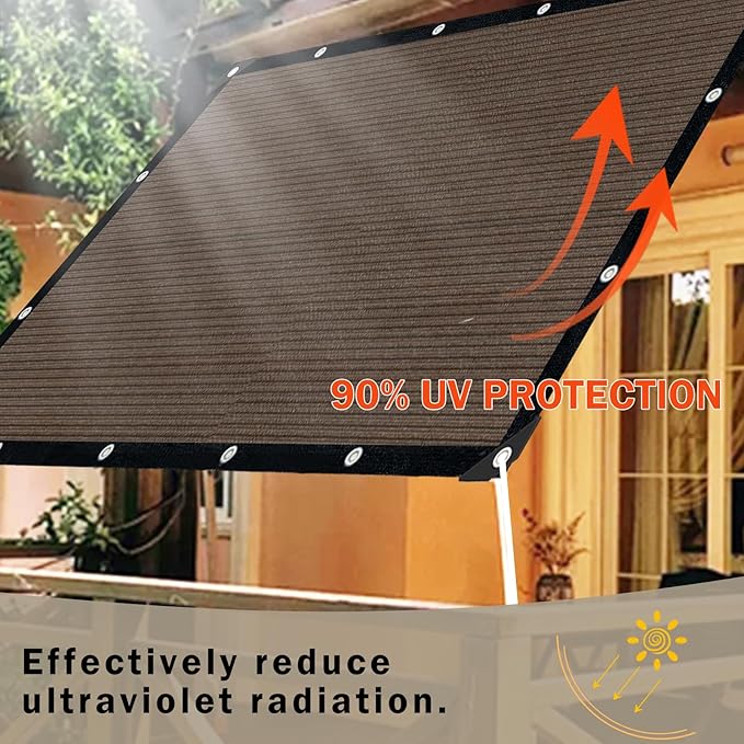 Mocha Sun Shade Cloth,Pergola Shade Cover with Reinforced Grommets,90% Shade Fabric Fence Privacy Screen Balcony,Pergola Shade Cover Canopy Garden Carport Porch Deck Patio Shade Cover,10x10FT