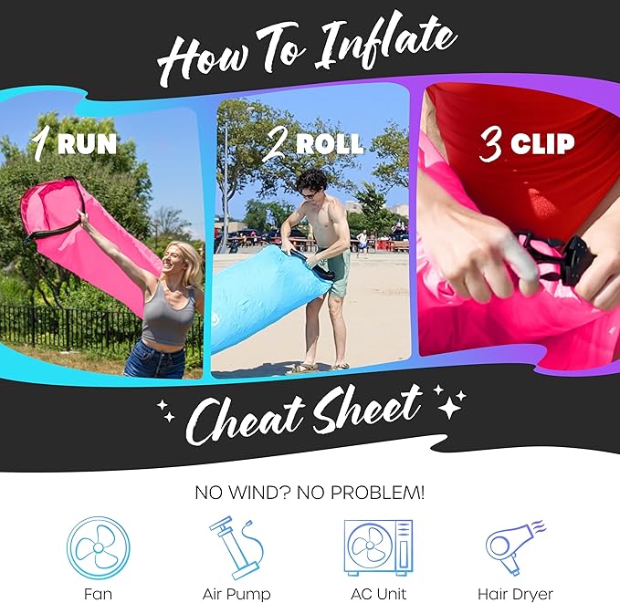 Nevlers 2 Pack Inflatable Loungers Air Sofa Couch | Perfect for Beach Chair Camping Chairs or Portable Hammock |Travel Bag Pouch, Pegs & 3 Pockets| Movie Seating & Camping Accessories Blow Up Lounger