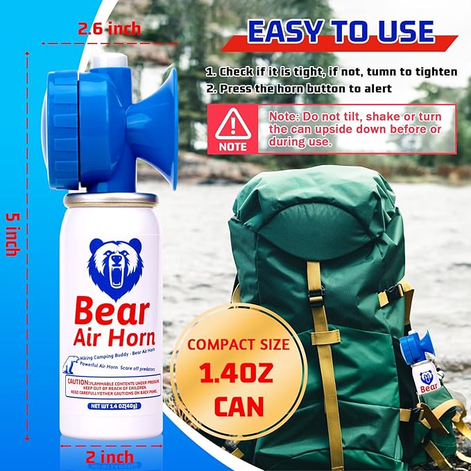 1.4oz Bear Horn for Self Defense, 123dB Loud Mini Air Horn, Audible Up to 1/2 Mile, Safety Air Horn for Hiking,Camping and Outdoor Protection（1.2.4）
