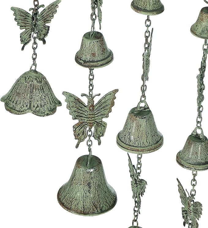 Dragonfly Wind Chimes for Outside, Large Strung Verdigris Windchimes with Wrought Iron Bell for Garden, Patio, Porch Outdoor Decor, Memorial Sympathy