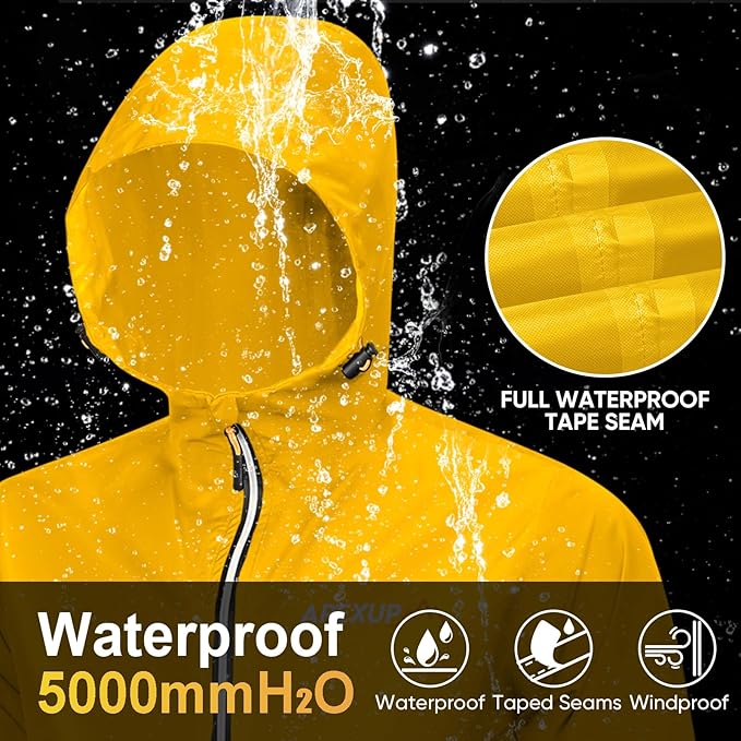 APEXUP Packable Rain Jacket Men with Reflective Zipper, Lightweight Waterproof Raincoat, Mens Rain Jacket for Outdoor Sports