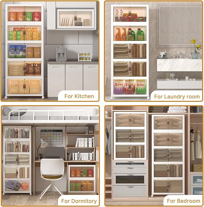 Extra Large Stackable Storage Binswith lids & Wheels, Foldable Collapsible Closet Organizers,720QT-120QT/30GAL*6Pack Plastic Containers with door & drawers for bedroom Dorm