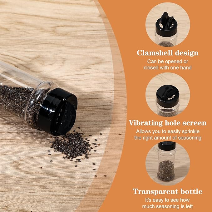 48 Pack Clear Plastic Spice Jars with Label and Shaker Lids Empty Spice Bottles Seasoning Containers Seasoning Jars Shaker Condiment Pots for Pepper Herbs Powders 3.4 oz