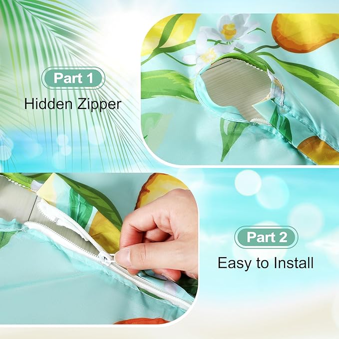 2 Pcs Round Outdoor Tablecloth with Umbrella Hole - Anti-Wrinkle Polyester Tablecloth with Elastic Zipper Table Cover for Summer Patio Camping Party(45''-53'',Lemon)