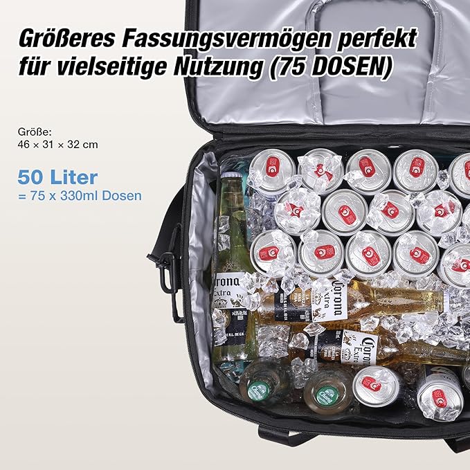 Insulated Cooler Bag 48/75 Cans, Soft Sided Portable Lunch Bag Coolers w/Zippered Top, Leak Proof PVC Interlayer, 5-Layer Insulation Large Ice Chest Bag for Travel, Camping, Beach, Picnic