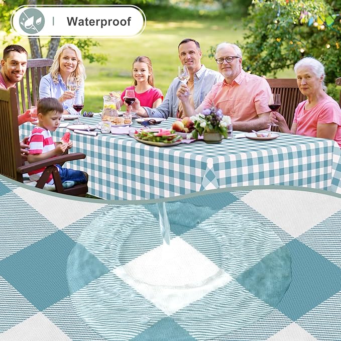 misaya Rectangle Waterproof Vinyl Table Cloth, Buffalo Flannel Backed Tablecloth, Wipeable Plastic Table Cover for Dinner, Kitchen, Outdoor (60" x 120", Aquamarine and White)