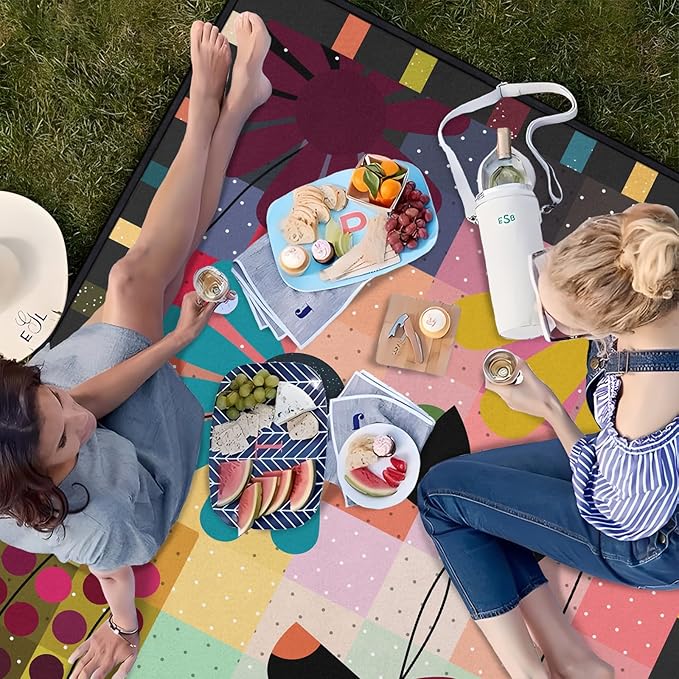 Abstract Floral Picnic Blankets Waterproof Foldable, 80″X80″ Thick Three Layer Picnic Mat Outdoor Blanket for Grass, Large Beach Blanket Sandproof Picnic Accessories for Camping Park Hiking