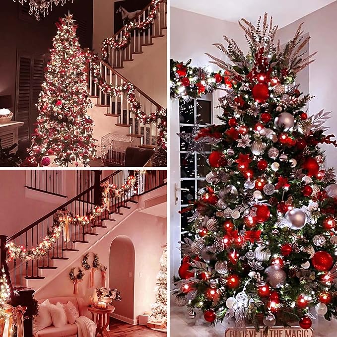 Upgraded Connectable 200 LED String Lights Indoor Outdoor, 66FT Red and White Christmas Lights Waterproof, 13 Modes Twinkle Fairy Lights Plug in Clear Wire for Christmas Tree, Bedroom, Classroom Decor