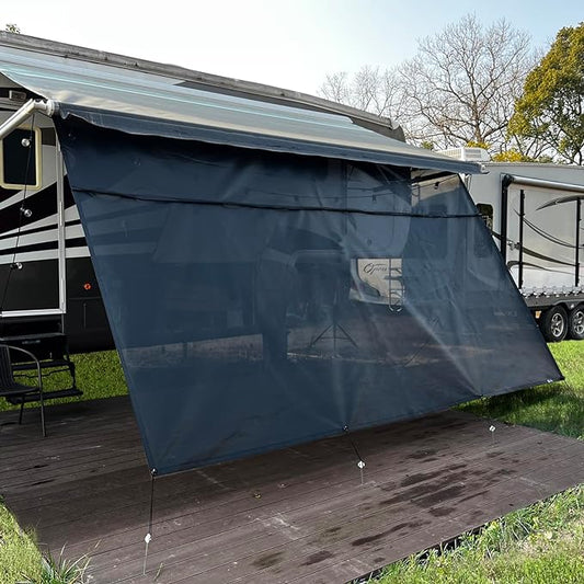 RV Awning Sun Shade Screen 8'x15'3''(Fit for 16' Awning),Black Mesh Shade Screen with Zipper,Universal Trailer Camper Awning Screen with Complete Kits,Improves Shadow and Privacy.