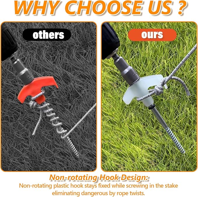 8" Screw in Tent Stakes Heavy Duty, Ground Anchors Screw in, Metal Threaded Tent Spikes, Camping Pegs for Canopies & Gardening Inflatable Decor (12 PCS Luminous)