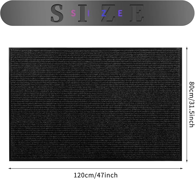 fani Heavy Duty Large Outdoor Indoor Entrance Black Doormat Waterproof Low Profile Entrance Rug Front Door Mat Patio Anti-Skid Rubber Back, 31x47 inch (Black)