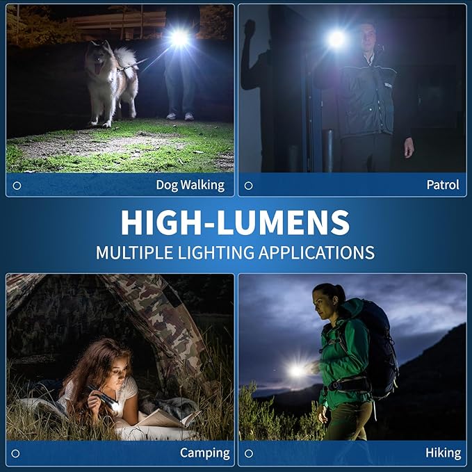 Rechargeable Flashlight, High Lumens Super Bright Flash Light, 7 Modes with COB Work Light, IPX6 Waterproof, Powerful Handheld LED Flashlights for Home Camping Hiking