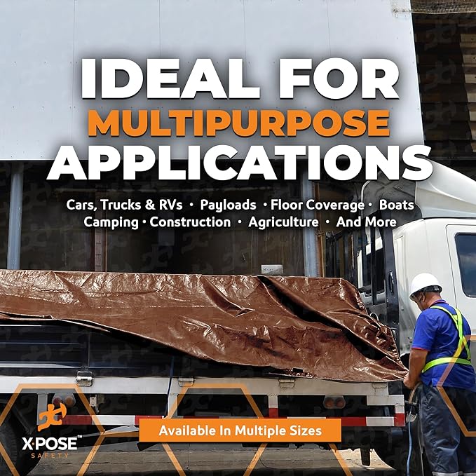 xpose safety 12' x 40' Brown/White Ultra Heavy Duty Tarp - 20 Mil Tarps Heavy Duty Waterproof 12x40 - Extra Large Tarp,Waterproof Tarp Cover Rain Camping,Tent Tarp,UV Protection,Reinforced Corners