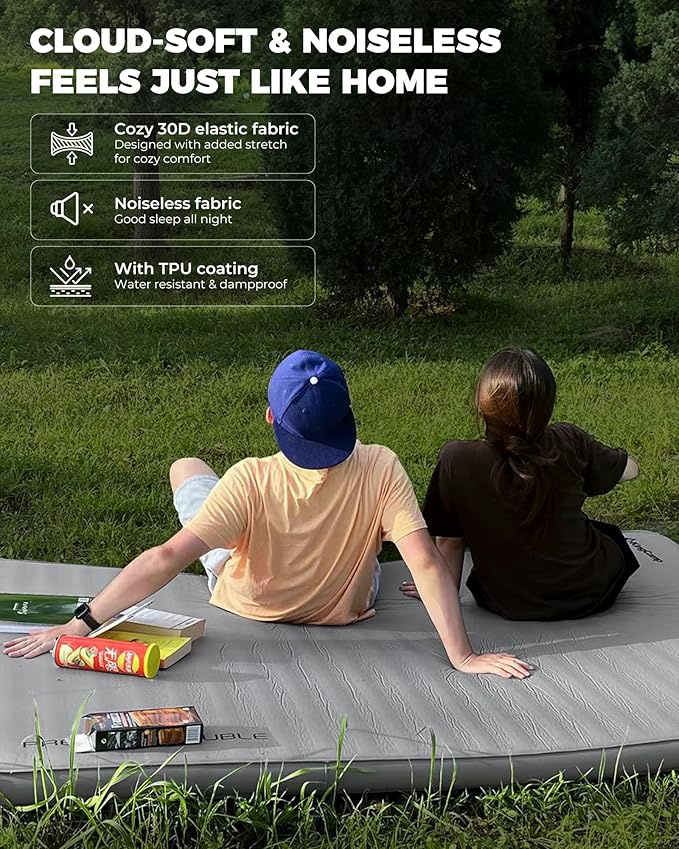 KingCamp Self Inflating Sleeping Pad, R 7.9 Air & Foam Camping Mattress 2 Person, 3" Thick Full Size Double Sleeping Pad with Pump Sack for Camp Tent Outdoor Car, PVC Free (Grey)