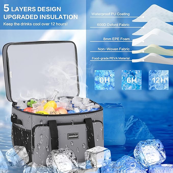 Insulated Soft Cooler Bag, Large Ice Coolers Soft Sided Ice Chest for Beach, Collapsible and Portable