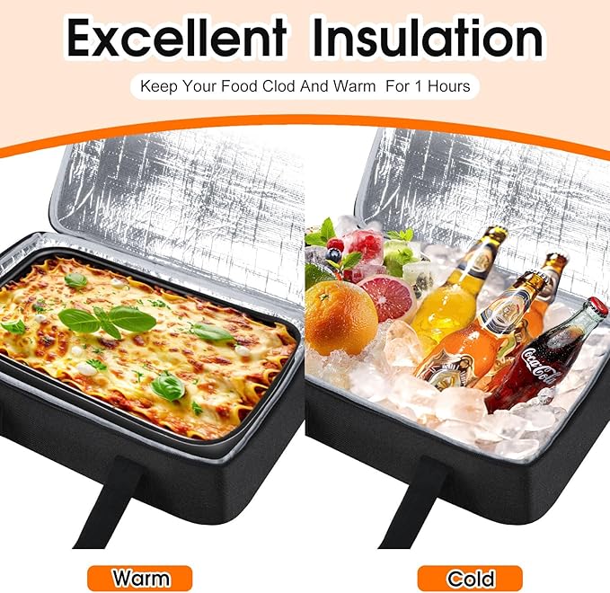 Insulated Casserole Carrier, Portable Casserole Carrier for Hot or Cold Food Lunch Tote Warmer or Cooler Bag, Lasagna Lunch Bag for Potluck Parties- Fits 9" x 13" Baking Dish-Black