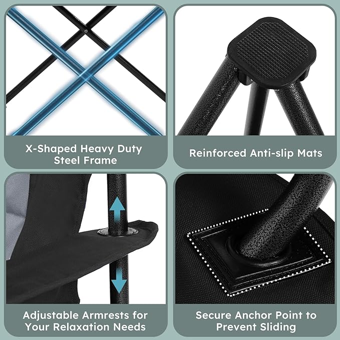 Oversized Camping Chairs 2 Pack - 450lbs Support Heavy Duty Folding Camp Chair Wide Portable Outside Collapsible Chairs with Carry Bag,Cooler,Cup Holder for Outdoor,Lawn,Sports,Baseball,Soccer-Black