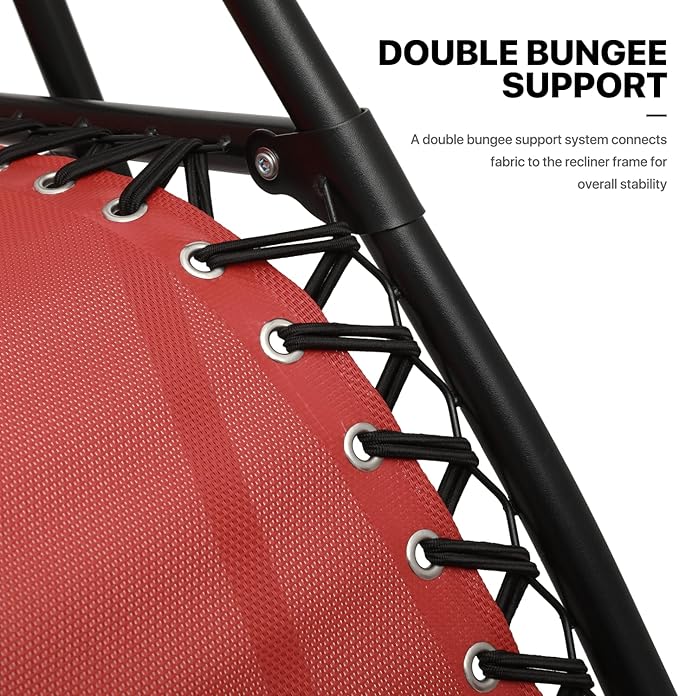 MoNiBloom 3PCS Leisure Chairs Table Set Outdoor Furniture Zero Gravity Chairs Recliner Adjustable Folding Lounger for Pool Patio Camping Yard Beach Vacation, 330lbs Capacity, Maroon