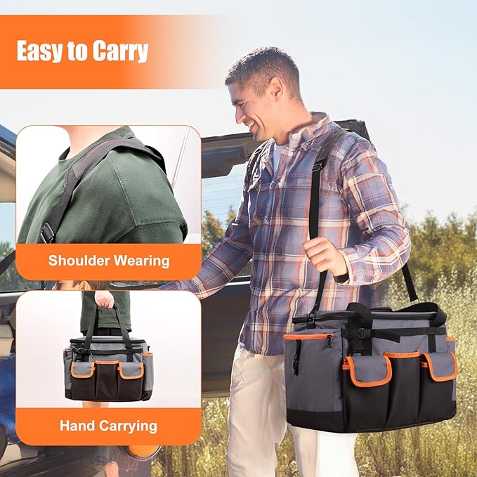 Large BBQ Grill Caddy with Paper Towel Holder, Foldable Insulated Picnic Organizer Bag for Outdoor Grilling, Tailgating, Camping, RV Trips, Must-Have Storage for Cooking Tools Supplies