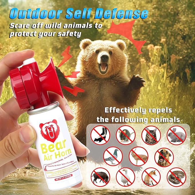 1.4oz Bear Horn for Self Defense, 123dB Loud Mini Air Horn, Audible Up to 1/2 Mile, Safety Air Horn for Hiking,Camping and Outdoor Protection
