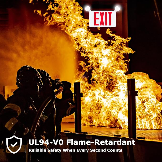 Gruenlich Red Exit Sign with Emergency Lights, 2 Adjustable LED Heads and Backup Battery, UL 924, AC 120/277V, Commercial Hardwired Exit Light for Business, 6 Pack