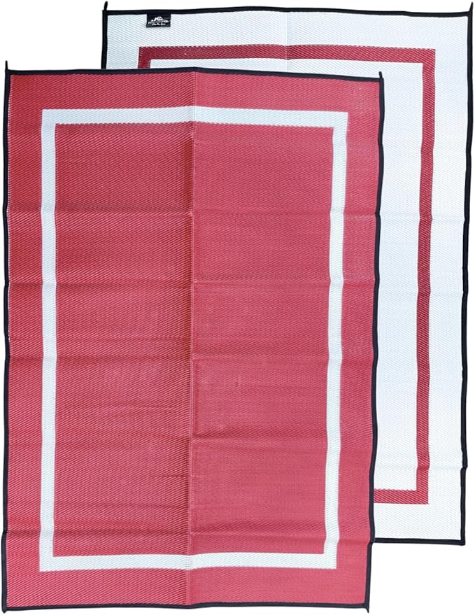 5x7 Maroon Outdoor RV Patio Mat – Extra Thick 5mm Recycled Poly Rug – Heavy-Duty, Waterproof, Reversible – Luxury Camping Mat for Deck, Beach, Campsite (Maroon NO Carry Bag, 5'x7')