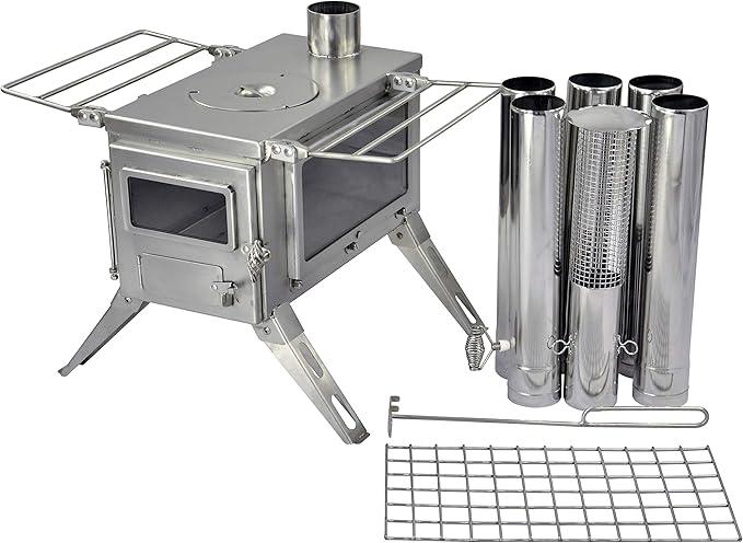 Winnerwell Nomad View 1G M Size Wood Burning Tent Stove, Stainless Steel Portable Cook Camping Stove with Glass Windows and Folding Legs for Hot Tent, Teepee, or Outdoor Shelter Use